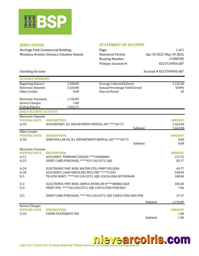 Solomon Islands BSP bank statement xls